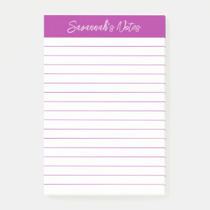 Script Elegant Dark Pink Lined Personalised Post-it Notes