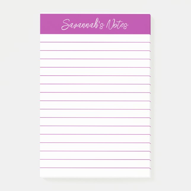 Script Elegant Dark Pink Lined Personalised Post-it Notes (Front)