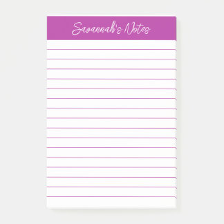 Script Elegant Dark Pink Lined Personalized Post-it Notes