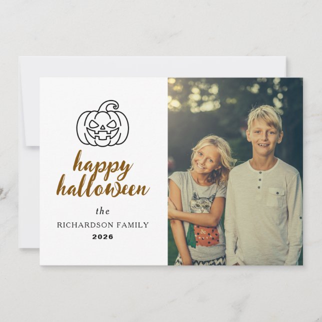Script Elegant Jack-O'-Lantern Halloween 1 Photo Holiday Card (Front)
