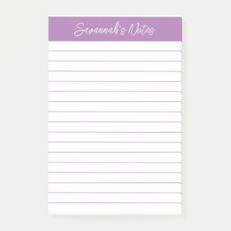 Script Elegant Lavender Lined Personalized Post-it Notes