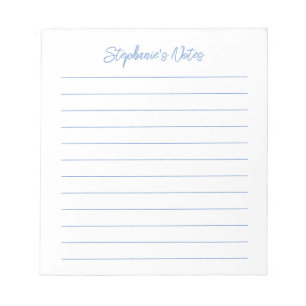 Script Elegant Light Blue Lined Personalised Notepad