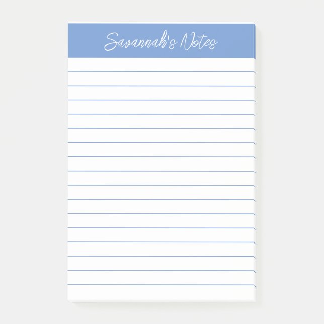Script Elegant Light Blue Lined Personalized Post-it Notes (Front)