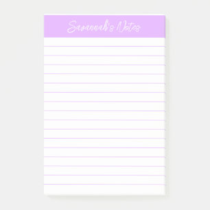 Script Elegant Light Lavender Lined Personalised Post-it Notes