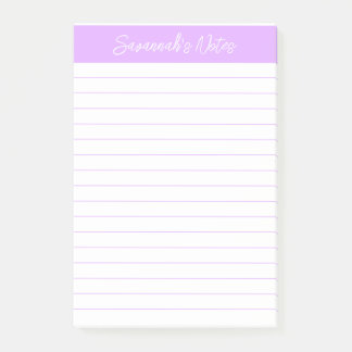 Script Elegant Light Lavender Lined Personalised Post-it Notes