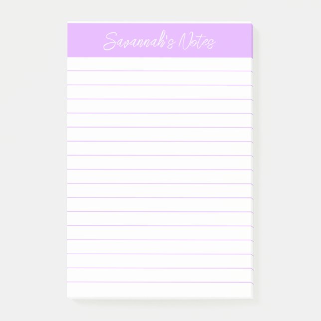 Script Elegant Light Lavender Lined Personalized Post-it Notes (Front)