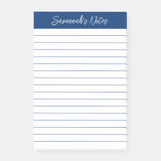 Script Elegant Navy Blue Lined Personalized Post-it Notes