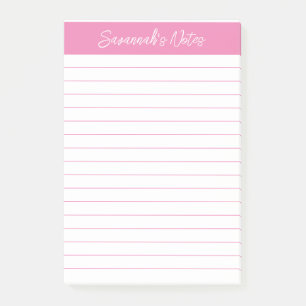 Script Elegant Pink Lined Personalised Post-it Notes