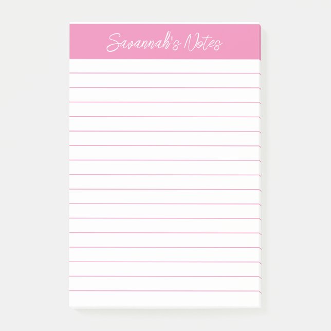 Script Elegant Pink Lined Personalised Post-it Notes (Front)