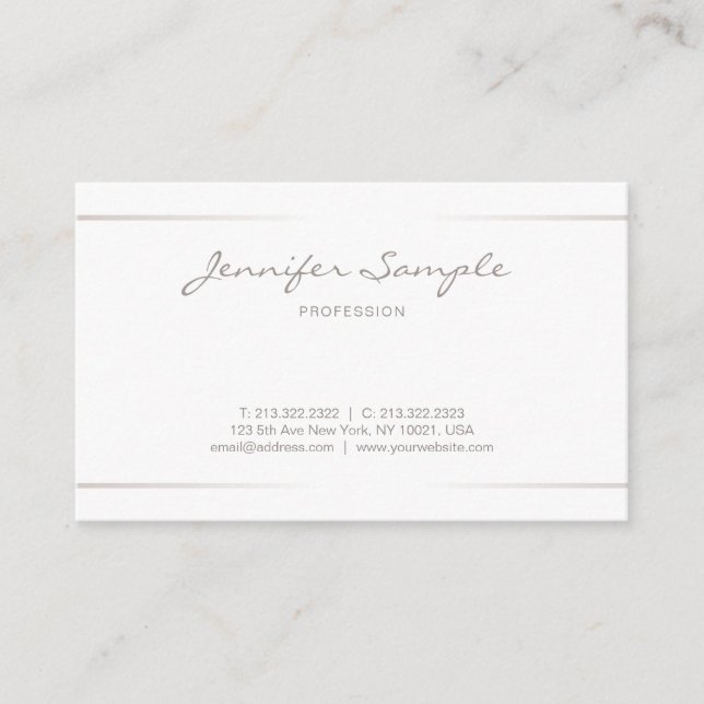 Script Elegant Professional Plain Silver Effect Business Card (Front)