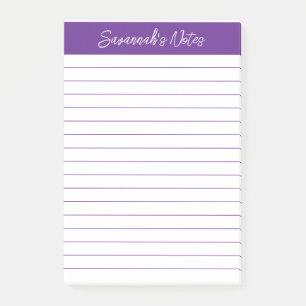 Script Elegant Purple Lined Personalised Post-it Notes