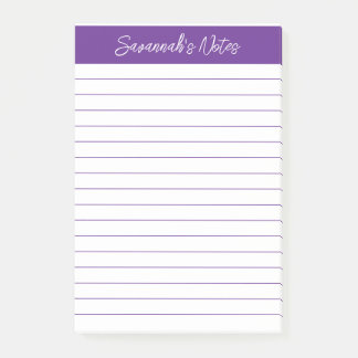Script Elegant Purple Lined Personalized Post-it Notes