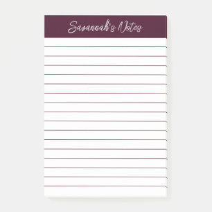 Script Elegant Red Brown Lined Personalised Post-it Notes