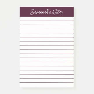 Script Elegant Red Brown Lined Personalized Post-it Notes