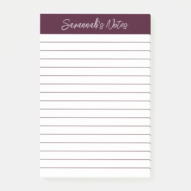 Script Elegant Red Brown Lined Personalized Post-it Notes (Front)
