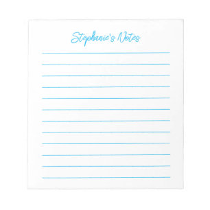 Script Elegant Sky Blue Lined Personalised Notepad