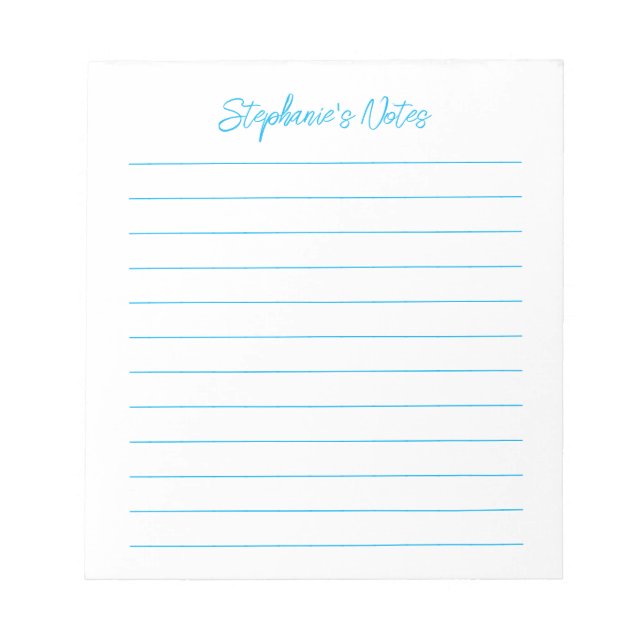  Script Elegant Sky Blue Lined Personalised Notepad (Front)