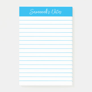 Script Elegant Sky Blue Lined Personalized Post-it Notes