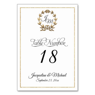 Script Elegant Typography Black Gold Wreath Table Number