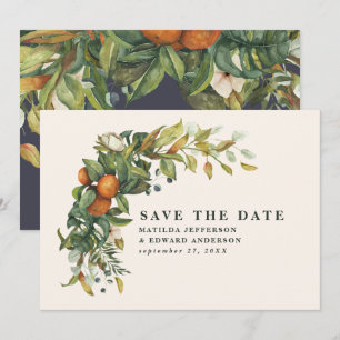 Script elegant wedding citrus botanical modern save the date