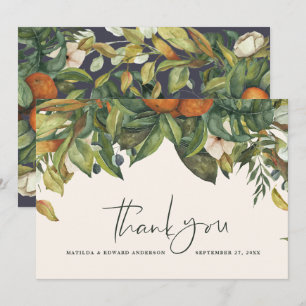 Script elegant wedding thank you citrus botanical card