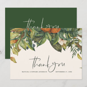 Script elegant wedding thank you citrus botanical card