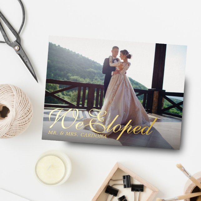 Script Elopement Photo Foil Invitation Postcard (Creator Uploaded)