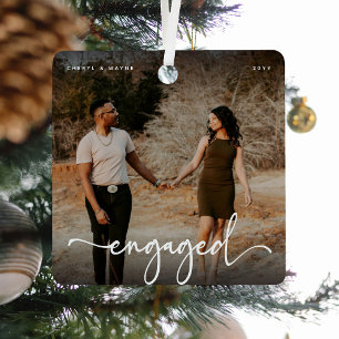 Script Engaged Photo Keepsake Gift Metal Tree Decoration
