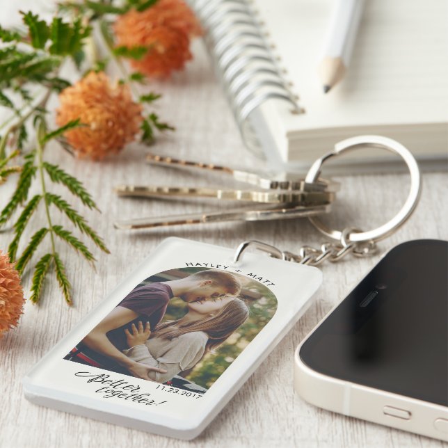 Script Engagement Photo Better Together Custom Key Ring (Front Right)