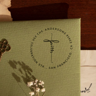 Script Faith Cross Round Return Address Self-inking Stamp