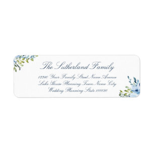 Script Family Blue White Wedding Return Address