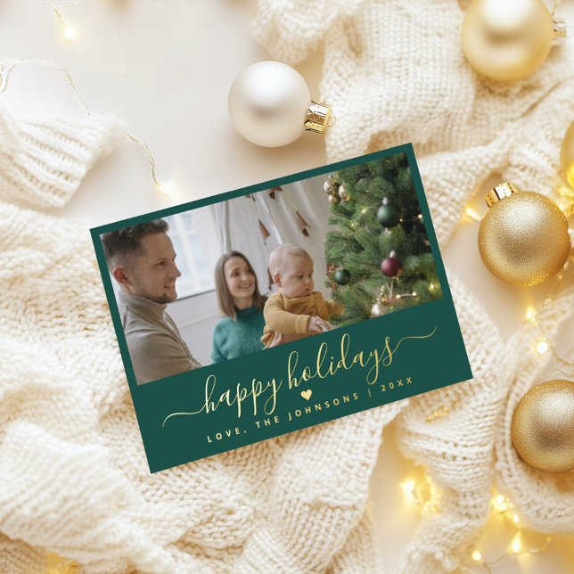 Script Family Photo Foil Christmas Holiday Card (Creator Uploaded)