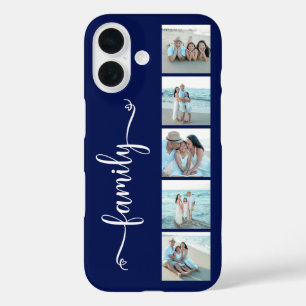 Script Family Photo Navy Blue iPhone 16 Case