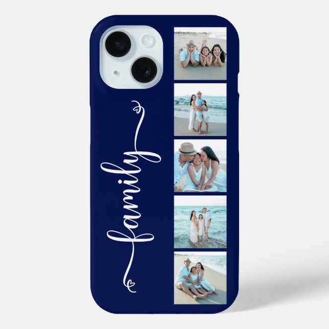 Script Family Photo Navy Blue Case-Mate iPhone Case (Back)