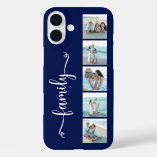Script Family Photo Navy Blue iPhone 16 Plus Case
