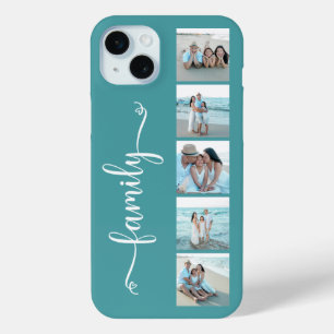Script Family Photo Teal iPhone 15 Mini Case