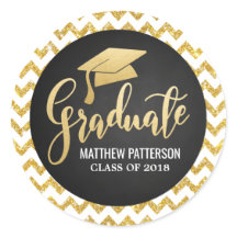Script Faux Gold Foil Graduate Hat Glitter Chevron