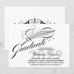 Script Feather Quill Graduation Invitation