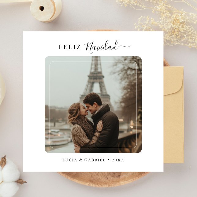 Script Feliz Navidad Couple Photo Christmas Holiday Card (Creator Uploaded)