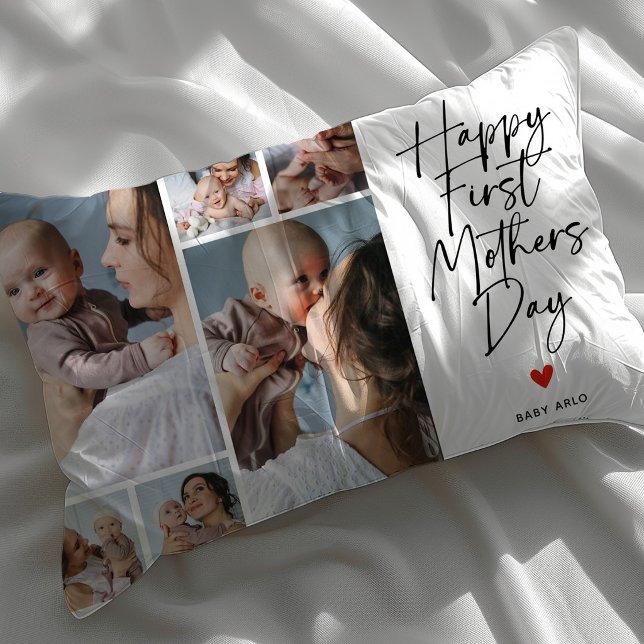 Script First Mother's Day Photo Collage Gift Lumbar Cushion (Creator Uploaded)