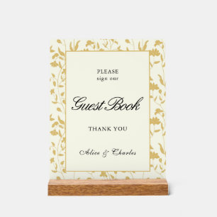 Script Floral Cream and Gold Guest Book Sign