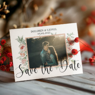 Script Floral Photo Minimalist Save the date  Invitation