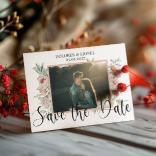 Script Floral Photo Wedding Save the date  Postcard