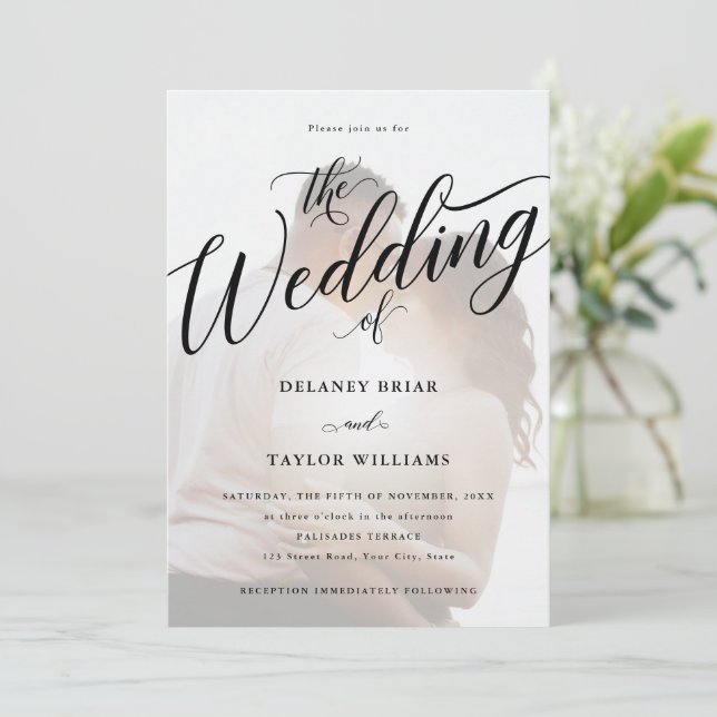 Script Flourish Modern Photo Wedding Invitation (Standing Front)