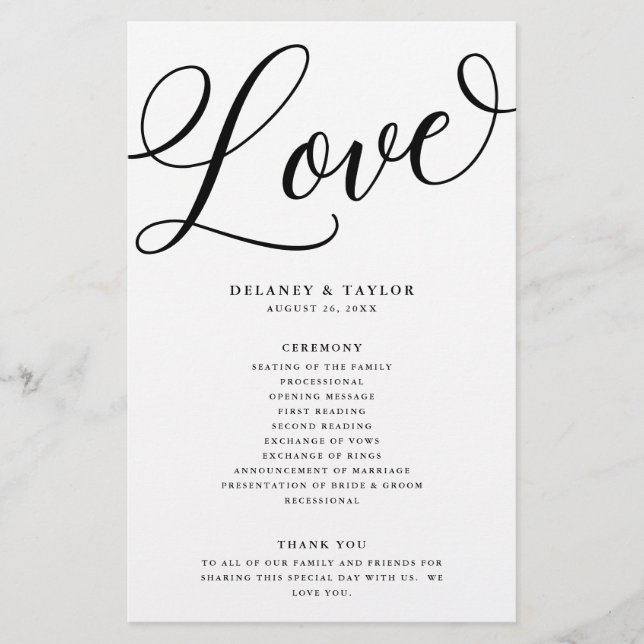 Script Flourish Personalised Black Paper Program (Front)