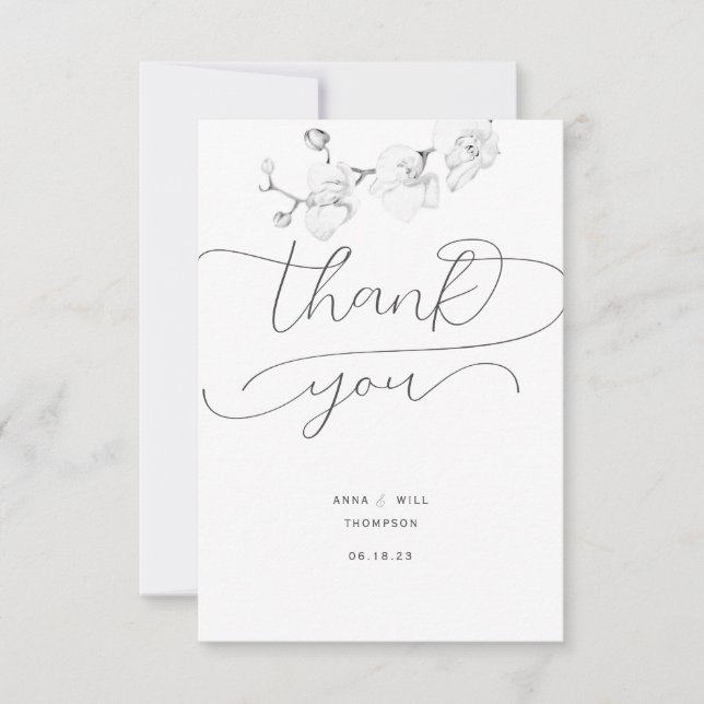 Script Flourishes Orchid Photo Wedding Thank You (Front)