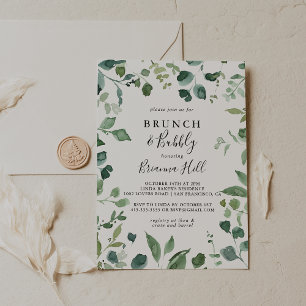 Script Foliage Brunch and Bubbly Bridal Shower Invitation