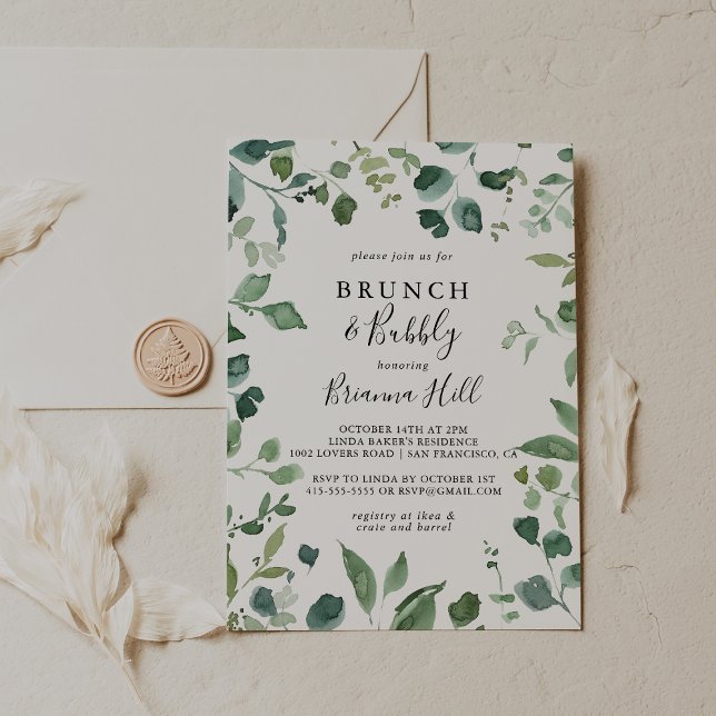 Script Foliage Brunch and Bubbly Bridal Shower  Invitation (Creator Uploaded)