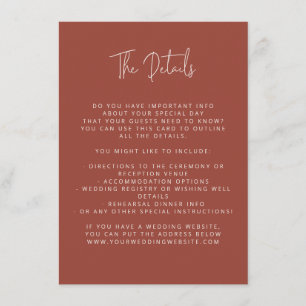 Script Font Modern Wedding Terracotta Colour Block Enclosure Card