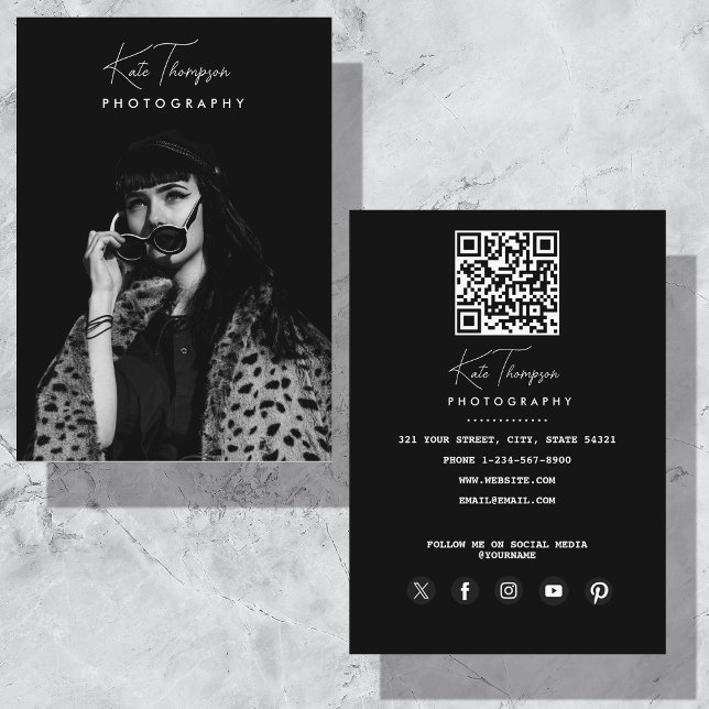 Script Font Photographer Black White Photography   Business Card (Script Font Photographer Black White Photography Business Card)